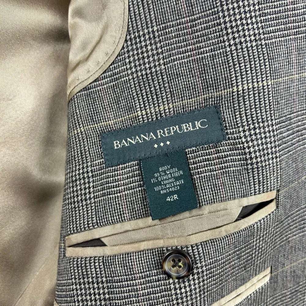 Banana Republic Blazer Mens 42R Brown Glen Plaid Wool Blend 2 Button Sport‎ Coat